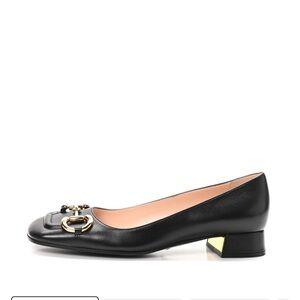 Gucci Black Leather Loafers with Gold Accent